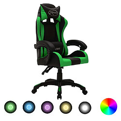 vidaXL Fauteuil de jeux vidéo avec LED RVB Vert et noir Similicuir