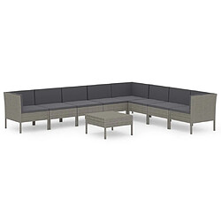 Maison Chic Salon de jardin 9 pcs + coussins - Mobilier/Meubles de jardin - Table et chaises d'extérieur Résine tressée Gris -MN36100