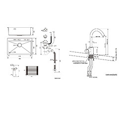 Auralum MAX Évier Cuisine1Bac Noir 58*45*18CM,avec Egouttoir évier Enroulable/Distributeur Savon+Robinet Cuisine Rotatif 360° Noir avec points blancs