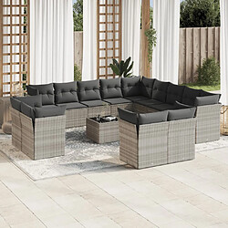 vidaXL Salon de jardin avec coussins 14 pcs gris clair résine tressée