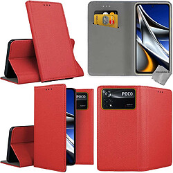 Htdmobiles Housse etui portefeuille avec coque intérieure en silicone pour Xiaomi Poco X4 Pro 5G + verre trempe - ROUGE MAGNET