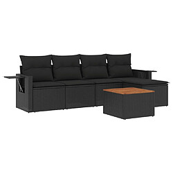 vidaXL Salon de jardin 6 pcs avec coussins noir résine tressée