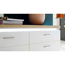 Pegane Buffet, meuble de rangement coloris blanc avec plateau finition chêne wotan - Longueur 156 x Hauteur 83 x Profondeur 44 cm