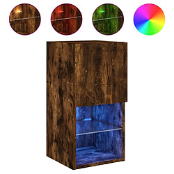 Maison Chic Meuble TV avec lumières LED, Banc TV pour salon, Meuble de rangement chêne fumé 30,5x30x60 cm -GKD60722