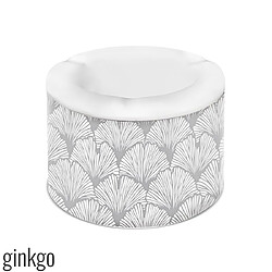 Cendrier en Céramique Blanc et Gris Motif Ginkgo - Couvercle Amovible - Trois Encoches