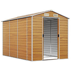 Helloshop26 Abri de jardin cabane cabanon maison de stockage remise extérieur hangar outils robuste clair 191 x 300 x 198 cm acier galvanisé marron 02_0022290