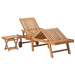 Avis Helloshop26 Transat chaise longue bain de soleil lit de jardin terrasse meuble d'extérieur avec table et coussin bois de teck solide 02_0012644