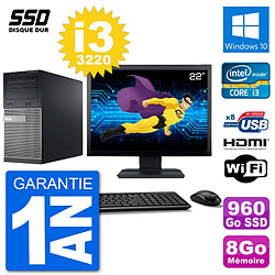 PC Dell 3010 MT Ecran 22" i3-3220 RAM 8Go SSD 960Go HDMI Windows 10 Wifi - Occasion