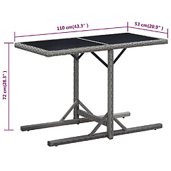 vidaXL Table de jardin Anthracite 110x53x72 cm Verre et résine tressée pas cher