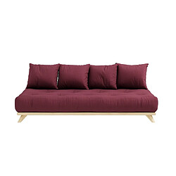 Inside 75 Canapé convertible futon SENZA pin naturel coloris bordeaux couchage 90 cm.