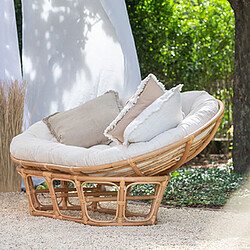 Mes Fauteuil 179x155x36 cm en rotin naturel avec coussin blanc