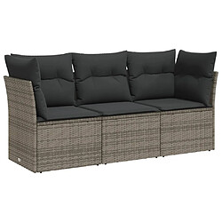 vidaXL Salon de jardin avec coussins 3 pcs gris résine tressée