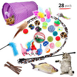 Universal 28PCS Jouets pour chats Jouets pour chats Assortis Chats Tunnels Chats Plumes Choux Poissons Pendus Souris Boules de souris et cloches Jouets pour chats