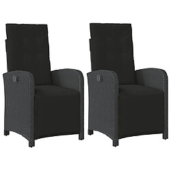 vidaXL Chaises inclinables de jardin lot de 2 repose-pied noir rotin