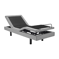 Avis Vente-Unique Lit électrique de relaxation déco + matelas ressorts ensachés et mémoire de forme - 90 x 200 cm - Tissu - Gris - RIZALI de DREAMEA