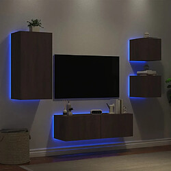 Acheter Maison Chic Lot de 4 Meuble TV muraux, Banc TV avec lumières LED pour salon, Meuble de rangement chêne marron -GKD96257