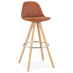 Alterego Tabouret de bar 'MARKA' en microfibre brune et pieds en bois naturel