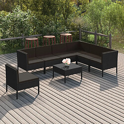 vidaXL Salon de jardin 8 pcs avec coussins résine tressée noir