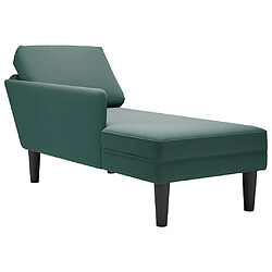 vidaXL Fauteuil long et coussin et accoudoir droit vert foncé velours