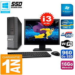 PC DELL 3020 SFF Ecran 27" Core I3-4130 RAM 16Go Disque 960 Go SSD Wifi W7 - Occasion