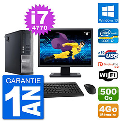 PC Dell 9020 SFF Ecran 19" Intel i7-4770 RAM 4Go Disque 500Go Windows 10 Wifi - Occasion