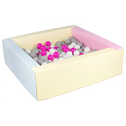 Velinda Piscine à balles carrée avec 200 balles - rose, bleu, jaune (pastel)/blanc,rose,gris