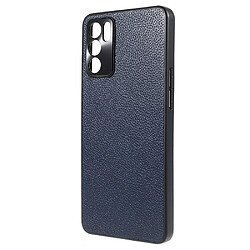 Coque en TPU + cuir véritable texture litchi, antichoc, bleu pour votre Oppo Reno6 5G