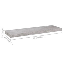 vidaXL Étagère murale flottante Gris béton 80x23,5x3,8 cm MDF pas cher