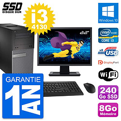 PC Tour Dell 3020 Ecran 22" Intel Core i3-4130 RAM 8Go SSD 240Go Windows 10 Wifi - Occasion