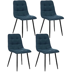 Toilinux Lot de 4 chaises Sirac effet velours - Bleu canard