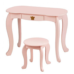 Helloshop26 Coiffeuse pour enfants avec miroir à trois volets dessus amovible tabouret inclus rose 20_0004876