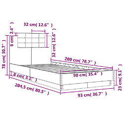 Vidaxl Cadre de lit avec tête de lit chêne sonoma 90x200 cm pas cher