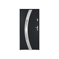 Vente-Unique Porte d'entrée en acier vitrée avec inox H207 x L100 cm anthracite - poussant gauche - TROFA