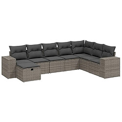 Maison Chic Ensemble Tables et chaises d'extérieur 8 pcs avec coussins,Salon de jardin gris résine tressée -GKD313462