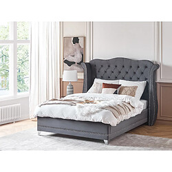 Beliani Lit double en velours gris 140 x 200 cm AYETTE