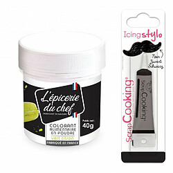 Scrapcooking Colorant alimentaire en poudre vert citron 40 g + Stylo glaçage noir