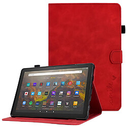 Etui en PU motif en forme de cœur avec support et porte-cartes pour votre Amazon Fire HD 10 (2021) - rouge