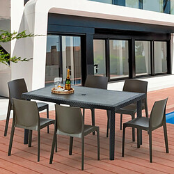 Grand Soleil Table rectangulaire et 6 chaises Poly rotin colorées 150x90cm noir Enjoy, Chaises Modèle: Rome Blanc