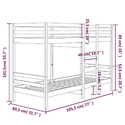 vidaXL Lit superposé sans matelas 75x190 cm bois de pin massif pas cher