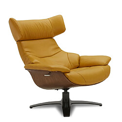 MY NEW DESIGN NAOS- FAUTEUIL EN CUIR JAUNE MOUTARDE ET CHENE NATUREL