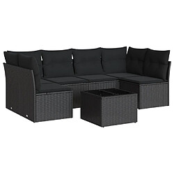 vidaXL Salon de jardin 7 pcs avec coussins noir résine tressée