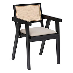 Pegane Fauteuil de salle à manger en bois hévéa coloris noir - L. 50,5 x P. 52,5 x H. 81 cm