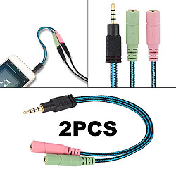 2 Pièces Câble Adaptateur Mâle 3.5mm 4 Pôles Audio Stéréo Y Répartiteur 2 Femelle à 1