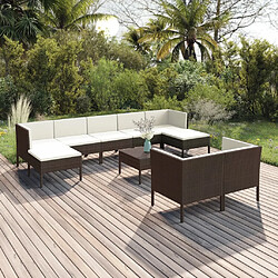 vidaXL Salon de jardin 10 pcs avec coussins Résine tressée Marron