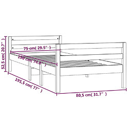 vidaXL Cadre de lit sans matelas noir 75x190 cm bois de pin massif pas cher