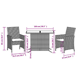 vidaXL Ensemble de bistro 3 pcs avec coussins gris résine tressée pas cher