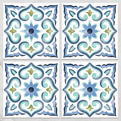 Thedecofactory CARREAUX DE CIMENT - Carrelage mural faïence adhésive carreaux de ciment bleu-blanc - 4 fois 25x25cm