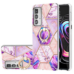 Coque en TPU antichoc, galvanisé, 2,0 mm, motif marbre IMD avec béquille violet clair pour votre Motorola Edge 20 Pro