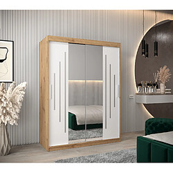 Abiks Meble Armoire YORK 1 À Portes Coulissantes 200/150/62 2 Portes (Artisan/Blanc)