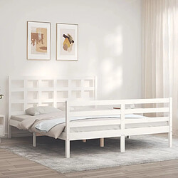 Acheter Maison Chic Lit adulte - Cadre Structure de lit avec tête de lit Contemporain blanc 160x200 cm bois massif -MN93779